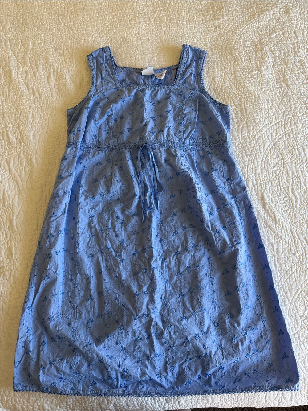 Vintage Take Nine 100% Cotton Blue Floral Tie-Front and Tie-Back Summer Dress